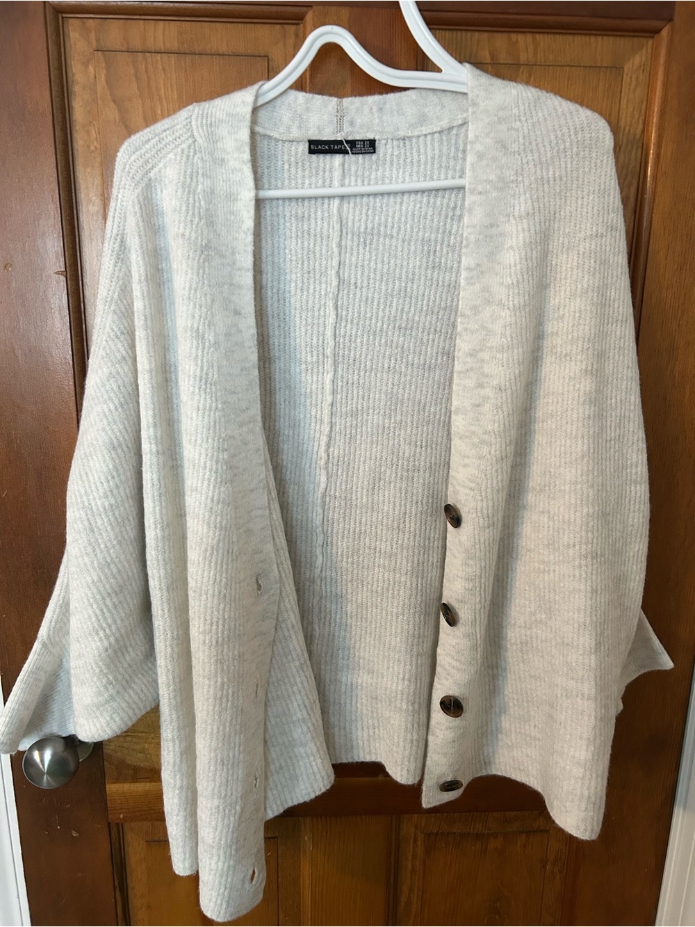 Black Tape_ Light Heather Gray Ribbed Button-Front Cardigan